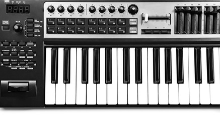 Keyboard of synthesizer closeup