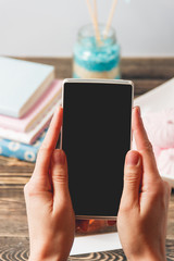 Hands Taking Photo Sweet Marshmallows with Smartphone. Technology Concept