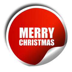 merry christmas, 3D rendering, red sticker with white text
