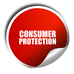 consumer protection, 3D rendering, red sticker with white text
