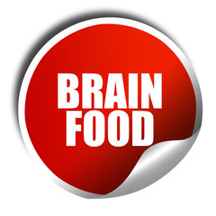 brain food, 3D rendering, red sticker with white text