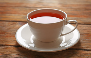 Cup of tea on wooden table