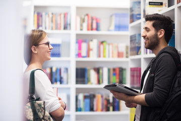 students group  in school  library