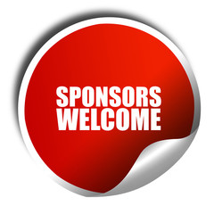 sponsors welcome, 3D rendering, red sticker with white text