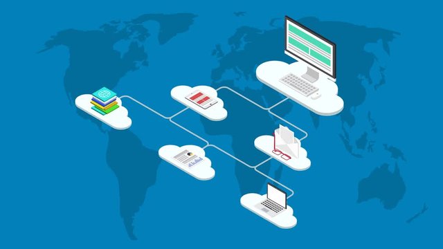 footage motion isometric cloud servise background.  Animation with alpha channel