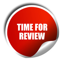 time for review, 3D rendering, red sticker with white text
