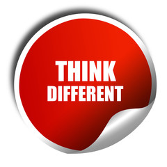 think different, 3D rendering, red sticker with white text
