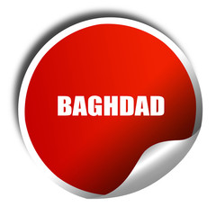baghdad, 3D rendering, red sticker with white text