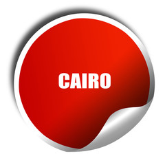 cairo, 3D rendering, red sticker with white text