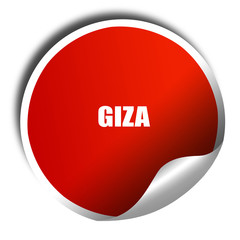 giza, 3D rendering, red sticker with white text