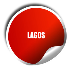 lagos, 3D rendering, red sticker with white text