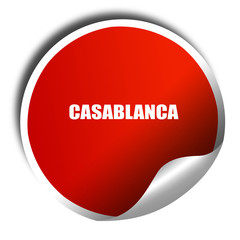 casblanca, 3D rendering, red sticker with white text