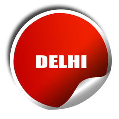 delhi, 3D rendering, red sticker with white text