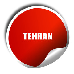 tehran, 3D rendering, red sticker with white text