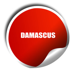 damascus, 3D rendering, red sticker with white text