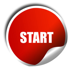 start, 3D rendering, red sticker with white text