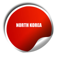 Greetings from north korea, 3D rendering, red sticker with white