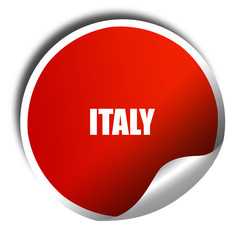 Greetings from italy, 3D rendering, red sticker with white text