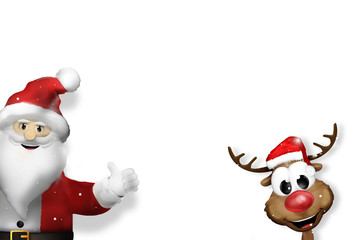 santa claus and reindeer corner red 3d