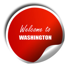 Welcome to washington, 3D rendering, red sticker with white text