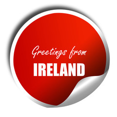 Greetings from ireland, 3D rendering, red sticker with white tex