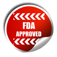FDA approved background, 3D rendering, red sticker with white te