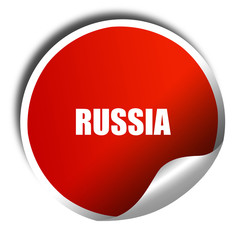Greetings from russia, 3D rendering, red sticker with white text