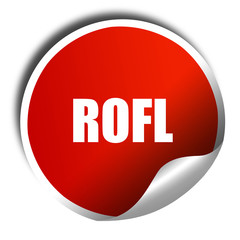 rofl internet slang, 3D rendering, red sticker with white text