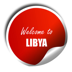 Welcome to libya, 3D rendering, red sticker with white text