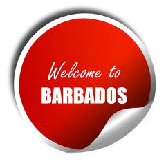 Welcome to barbados, 3D rendering, red sticker with white text