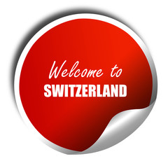 Welcome to switzerland, 3D rendering, red sticker with white tex