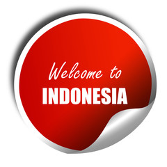 Welcome to indonesia, 3D rendering, red sticker with white text