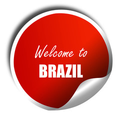 Welcome to brazil, 3D rendering, red sticker with white text