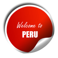 Welcome to peru, 3D rendering, red sticker with white text