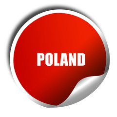 Greetings from poland, 3D rendering, red sticker with white text