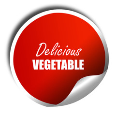 Delicious vegetable sign, 3D rendering, red sticker with white t