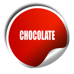 Delicious chocolate sign, 3D rendering, red sticker with white t