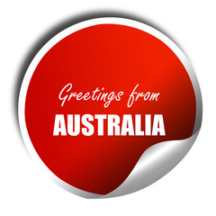 Greetings from australia, 3D rendering, red sticker with white t