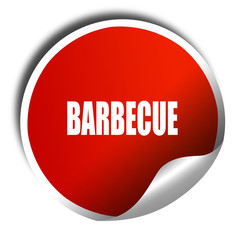Delicious barbecua sign, 3D rendering, red sticker with white te