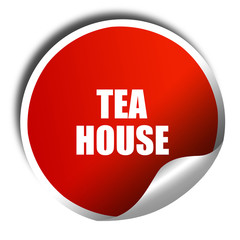 tea house sign, 3D rendering, red sticker with white text