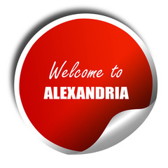 Welcome to alexandria, 3D rendering, red sticker with white text