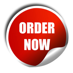 Order now sign, 3D rendering, red sticker with white text