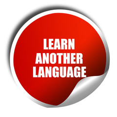 learn another language, 3D rendering, red sticker with white tex