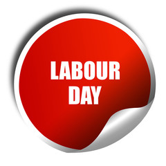 labour day, 3D rendering, red sticker with white text