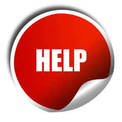 Help sign with smooth lines, 3D rendering, red sticker with whit