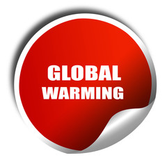 global warming, 3D rendering, red sticker with white text