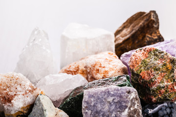 heap of semi-precious stones on wood