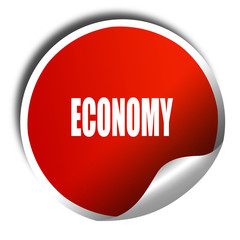 economy, 3D rendering, red sticker with white text