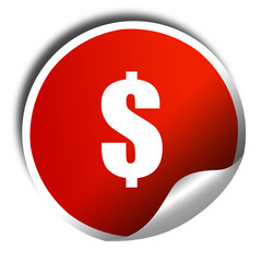 dollar sign, 3D rendering, red sticker with white text