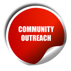 Community outreach sign, 3D rendering, red sticker with white te